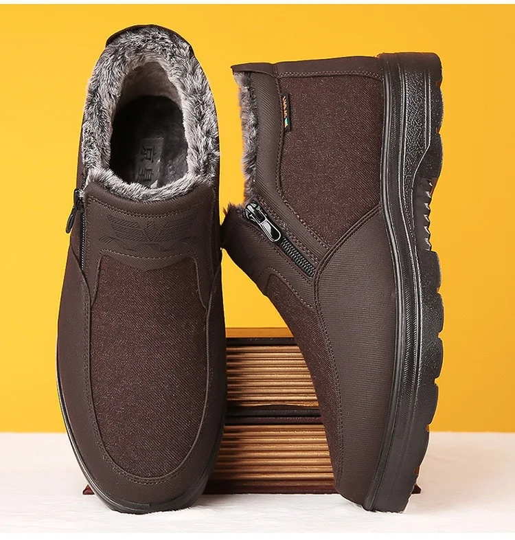 Herren Winter Fleece-gefütterte Warme Slip-On Stiefel mit Seitenreißverschluss Rutschfeste Dicke Sohle Thermo-Baumwollschuhe für Ältere – Detail 12
