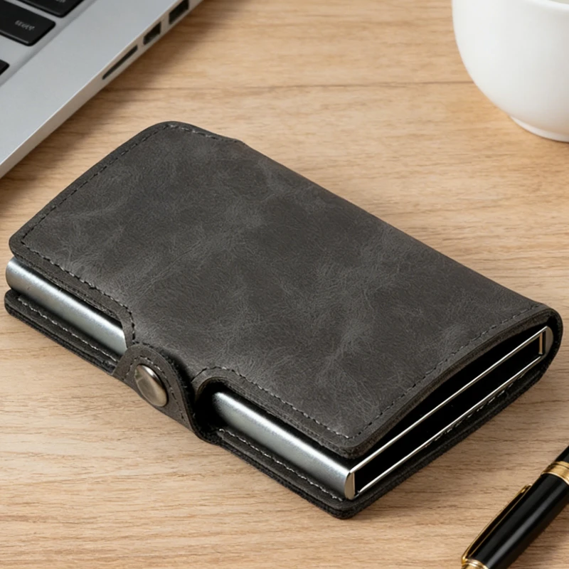 

Мужской кошелек из высококачественной спилковой кожи, минималистичный, модный, с выдвижным держателем для карт, защитой от RFID, тонкий, с клипсой для денег, подарок для мужчин