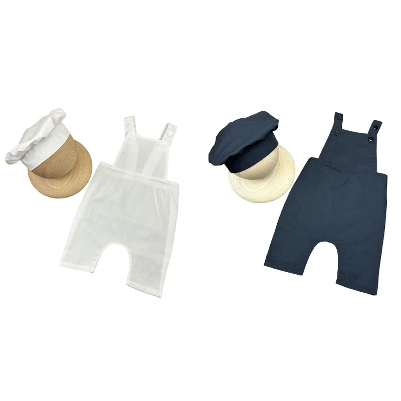 

J15U 2 Piece Set Infant Cook Costume Strap Pants with Hat For Photoshoots Time Breathable Fabric Adjustable Design