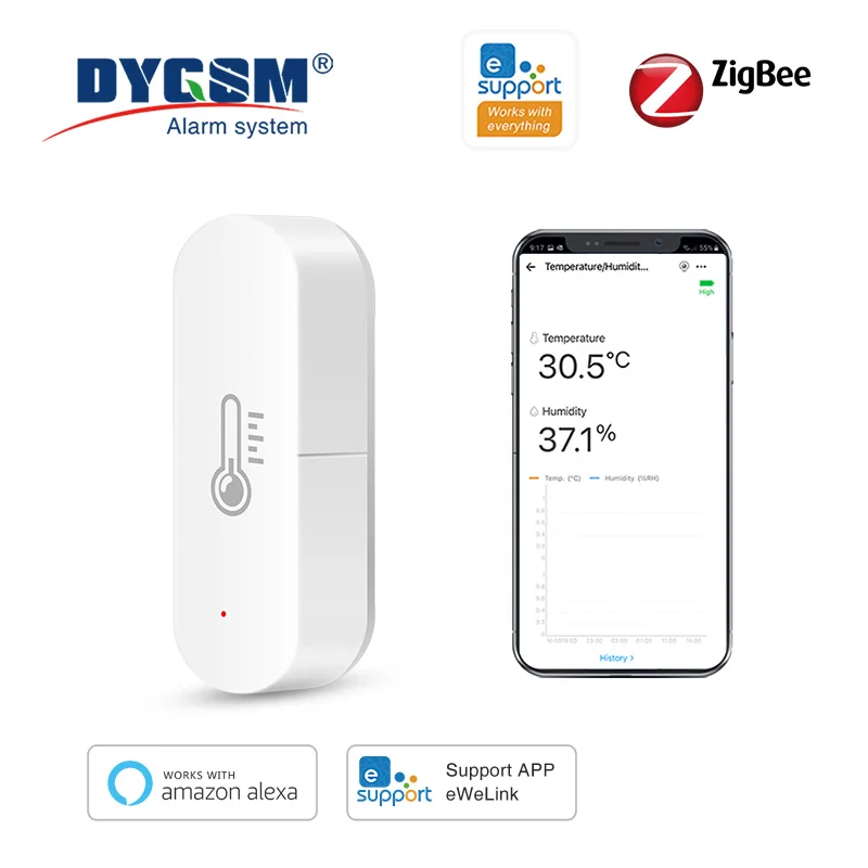 Ewelink ZigBee inteligentny czujnik temperatury i wilgotności zasilany z baterii kontrola aplikacji termometr kontroler higrometru dla Alexa Google