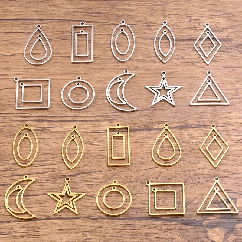 

10Pcs 2 Color Stainless Steel Frame Mold Pendant Geometric Hollow Circular Square Frame Charm DIY For Necklace Jewelry Making