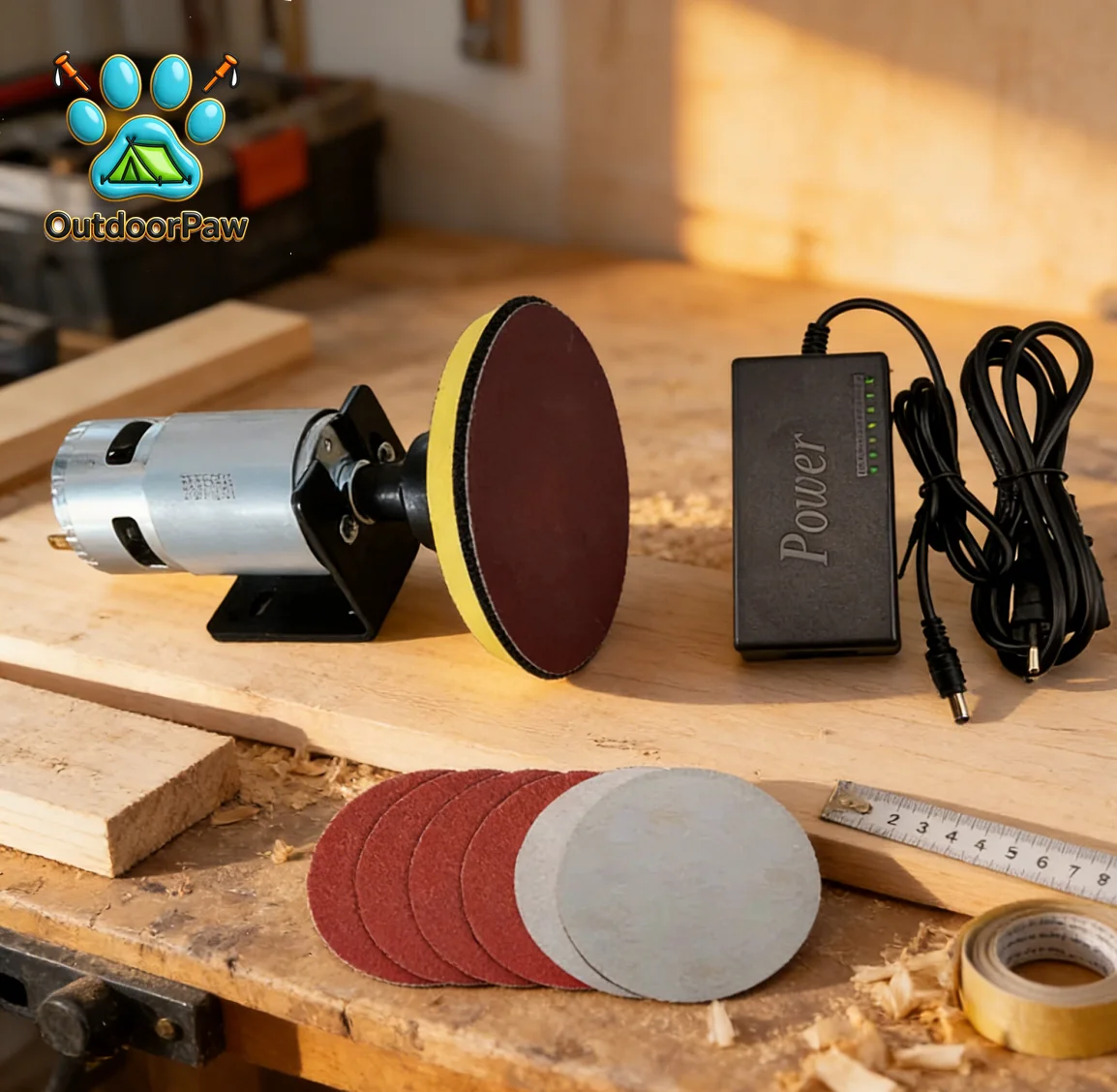 Mini Electric Bench Grinder Polishing Machine with Sanding Discs Power Supply Set for Metal Wood DIY Craft Grinding Polishing