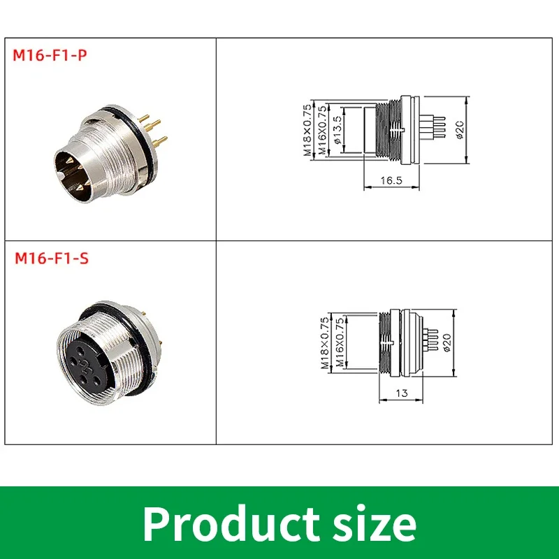 Imagem -06 - Conector Impermeável do Painel do Pwb Soquete Reto Masculino e Feminino de Jack Ip67 e 68 Tamanho 18 mm 12 14pin M16 10 100sets