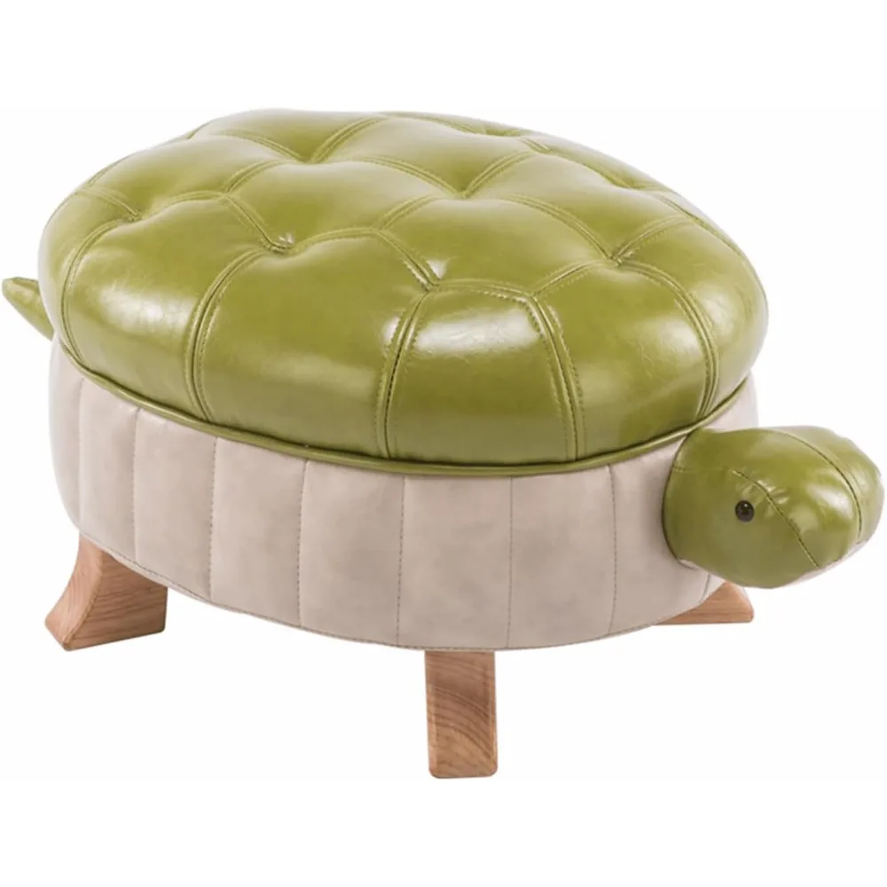 Animal Ottoman Footstool, Turtle Sofa Stool, PU Leather Upholstered Wood Ottoman Foot Stool