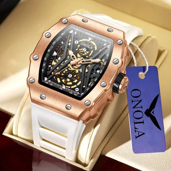 ONOLA watch for men fashion business wristwatch automatic square hollow casual luxury waterproof mechanical watches