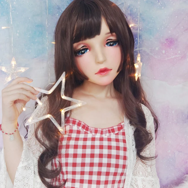 (Yi-03) femme douce fille résine demi-tête Kigurumi BJD yeux Crossdress Cosplay japonais Anime rôle Lolita masque avec yeux et perruque