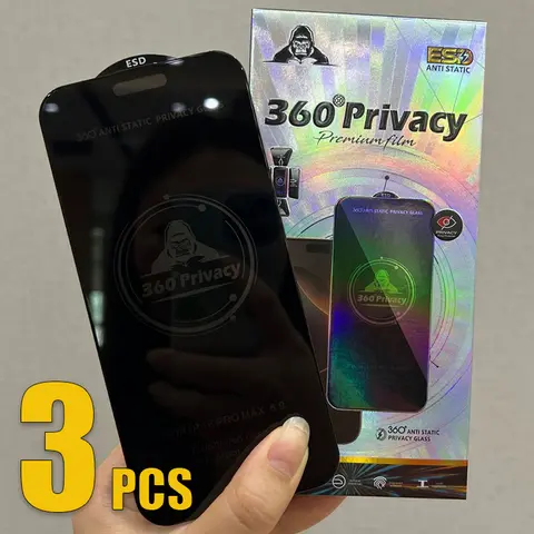 3pcs 360° Privacy ESD Tempered Glass ANTI STATIC Screen Protector Film For iPhone 17 Air 16 Pro Max 16E 15 Plus 14 13 12 11 XS