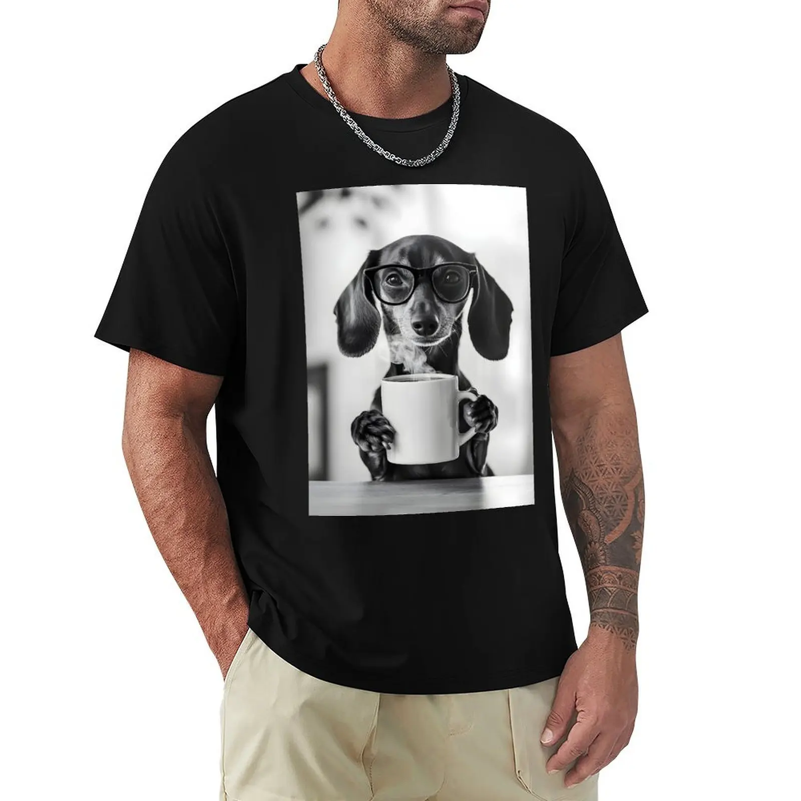 

Такса, собака, питьевая кофе и очки, футболка, летние топы, футболка с аниме, мужские черные футболки для мужчин