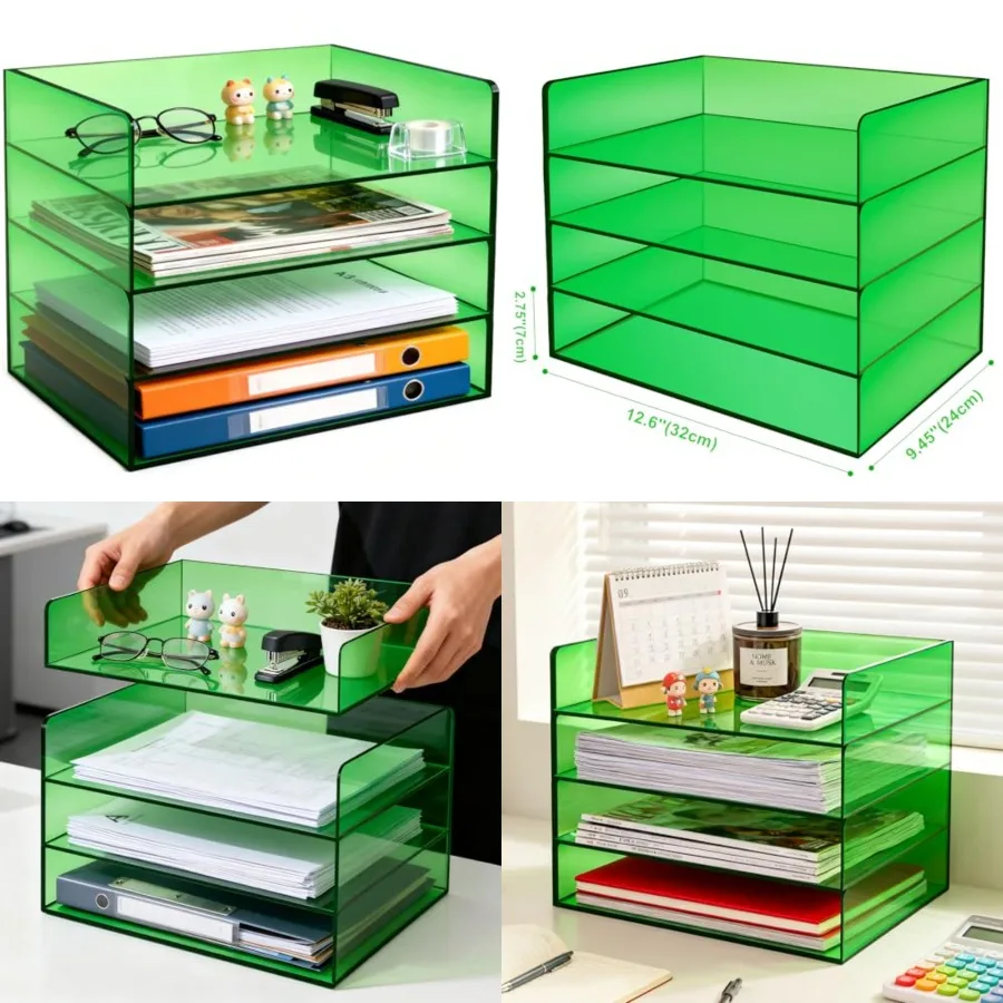 

Acrylic File Organizer for Desk 4 Tiered Stackable Letter Tray Office Paper Storage Desktop Document Sorter