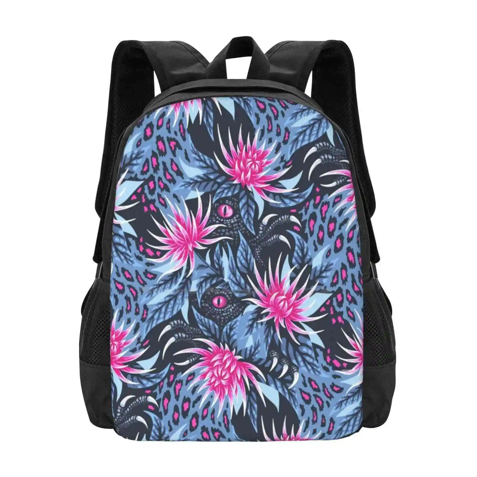 

Hidden Creatures - Pink / Grey Hot Sale Schoolbag Backpack Fashion Bags Dinosaurs Velociraptor Floral Pattern Flowers Jungle