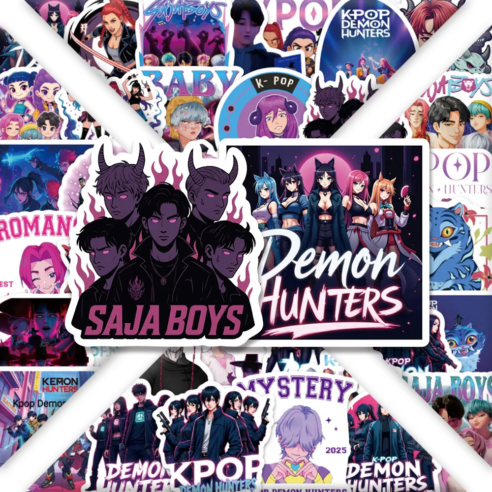50pcs KPop Demon Hunters Saja Boys Stickers Derpy Tiger Collection Waterproof Vinyl Decals for DIY Water Bottle Laptop Skateboar