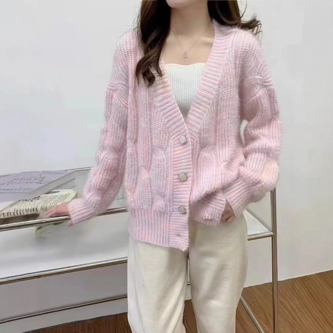 

Knitted Cardigan for Women Autumn Winter 2025 New Loose Sweater Jacket Korean Style Single Breasted Long Sleeve Knitted Coat