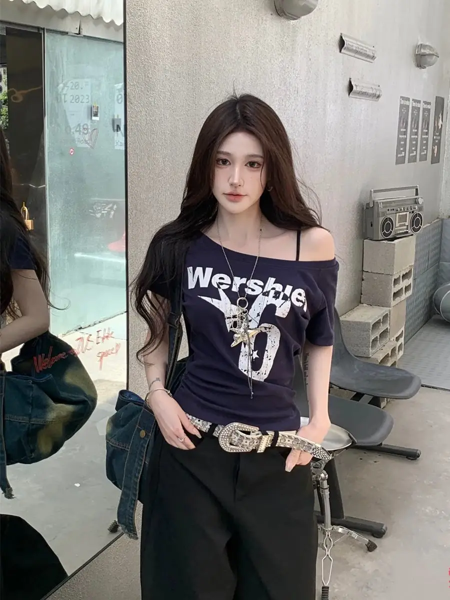 Off Shoulder T-shirt Red Oversize Womens Bohemian Chain Basics Collar Dreamy Tied Commuting Quick Drying Novelty Neutral