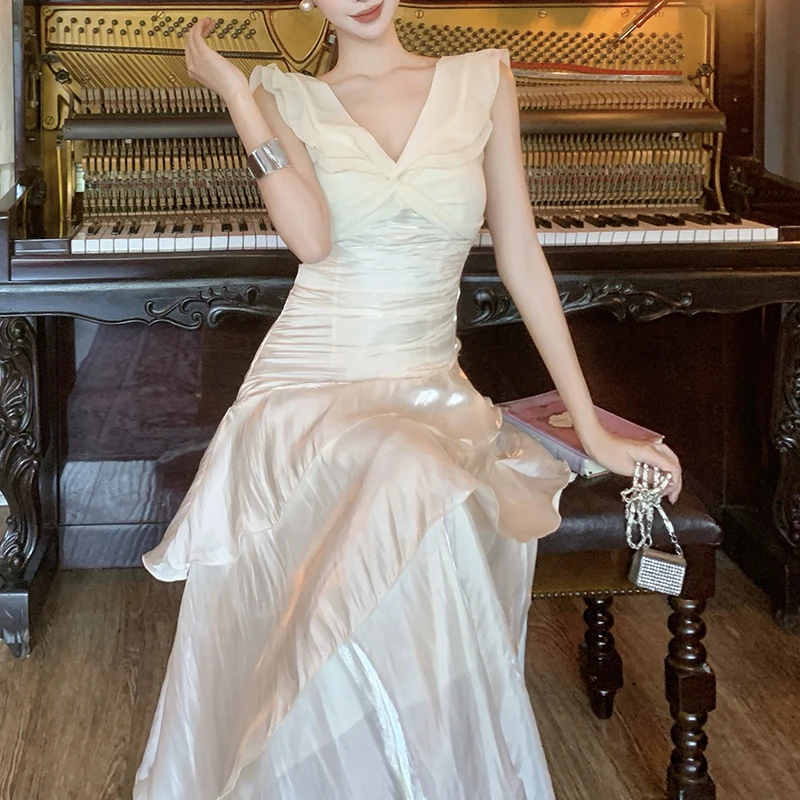 Luxe Witte Jurk Vrouwen Lange Maxi Party Zeemeermin Jurk Off-De-Schouder Zomer Backless Ruches Jurk Vrouwelijke 2026 nieuwe Vestidos