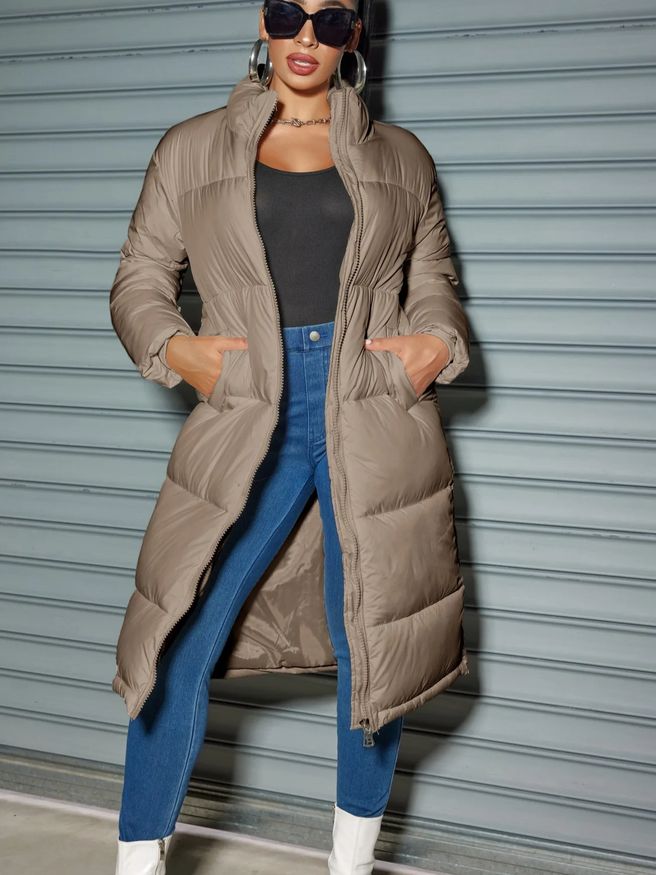 Winter Women's Long Cotton-Padded Jacket 2025 Outdoor Fashionable Zipper Solid Color Warm Coat for Ladies