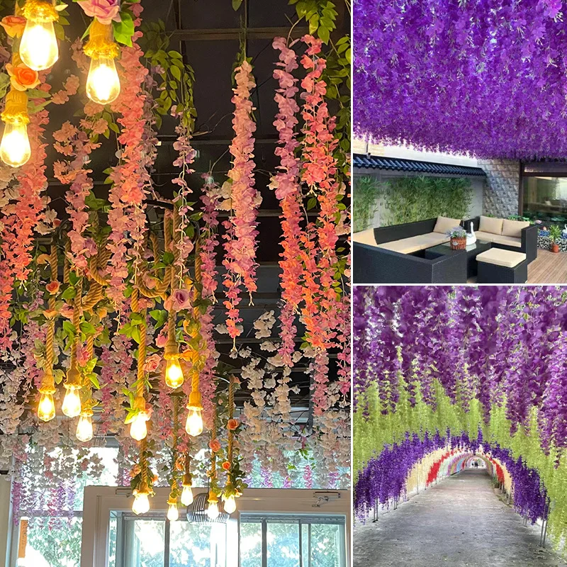 10-12pcs Wisteria Hanging Flowers 50-110cm Artificial Wisteria Flower  Ceiling Flower Vine Wedding Garden Arch Party Home Decor - AliExpress 15