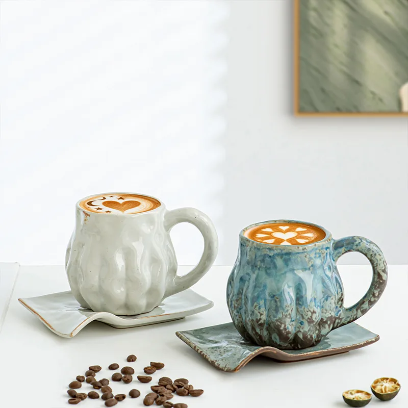 Style Rustic Ceramic Latte Art Coffee Cups Handmade Vintage Thick Walled Specifically