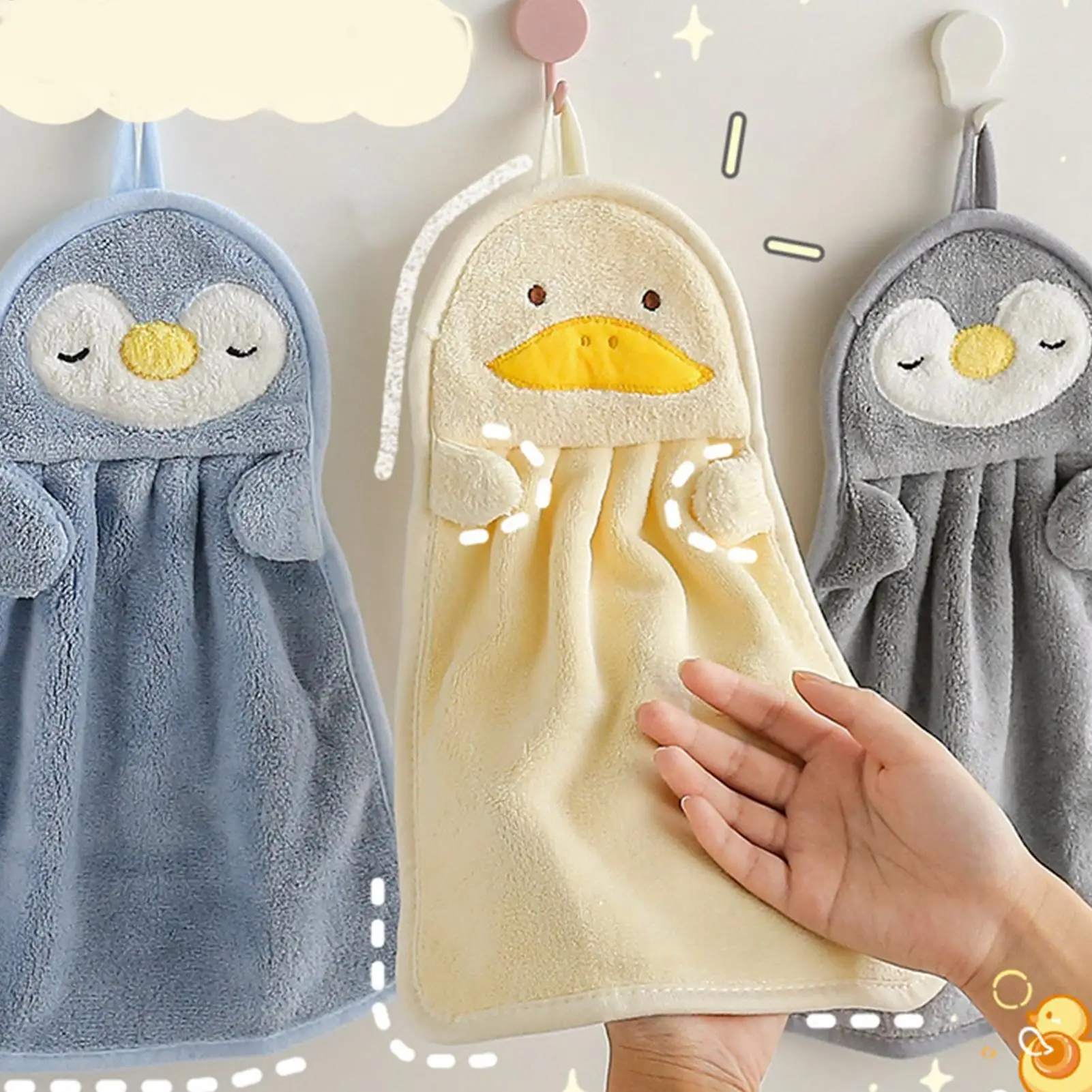 Animal Pattern Hand Towels, Cute Hand Towels, Hanging Absorbent Lint-Free Small Square Towels,Quick-Drying, Multi-Purpose