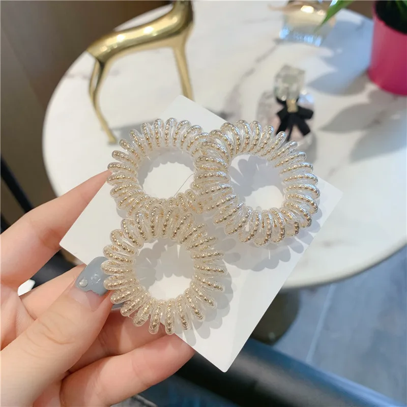 3Pcs/Set Telephone Cord Scrunchies Small Size Twist Pearl Elastic Hair Band Hair Ties Girls Women Hair Accessories