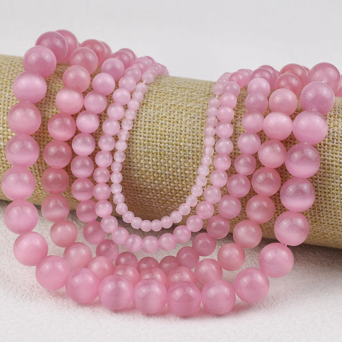 1Strand Natural Pink Cat's Eye Stone Round Loose Beads For Jewelry Making Bracelets Necklaces DIY Accessories 15‘’ 4/6/8/10/12mm image 2