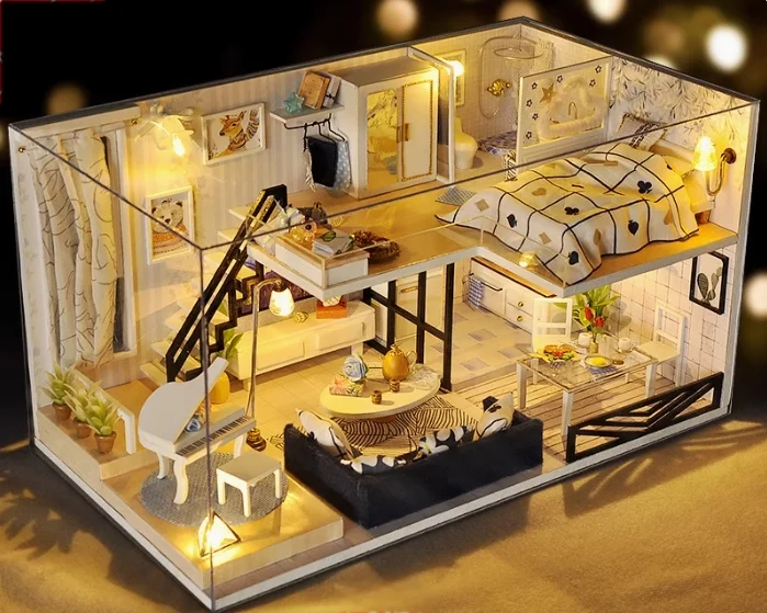 Kit de casa de muñecas en miniatura DIY, bloques de construcción Super World de montaje manual, regalos de cumpleaños de Navidad, Halloween para mujeres