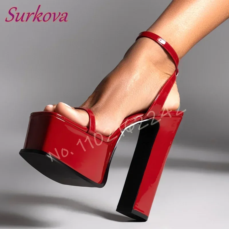 

Women'S Red Square Toe Platform Shoes Chunky Heels Buckle Strap Patent Leather High Heels Luxury Party Wedding Formal Shoes 2025