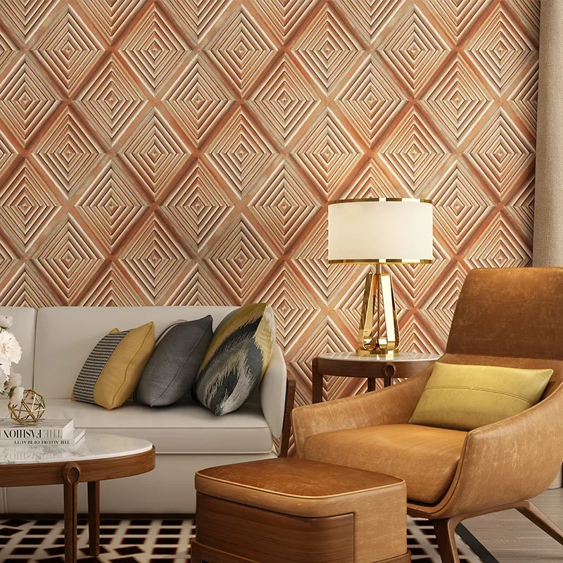 Nordic 3 d solid wood grain diamond lattice wallpaper living room yellow bedroom dining room background wall wallpape