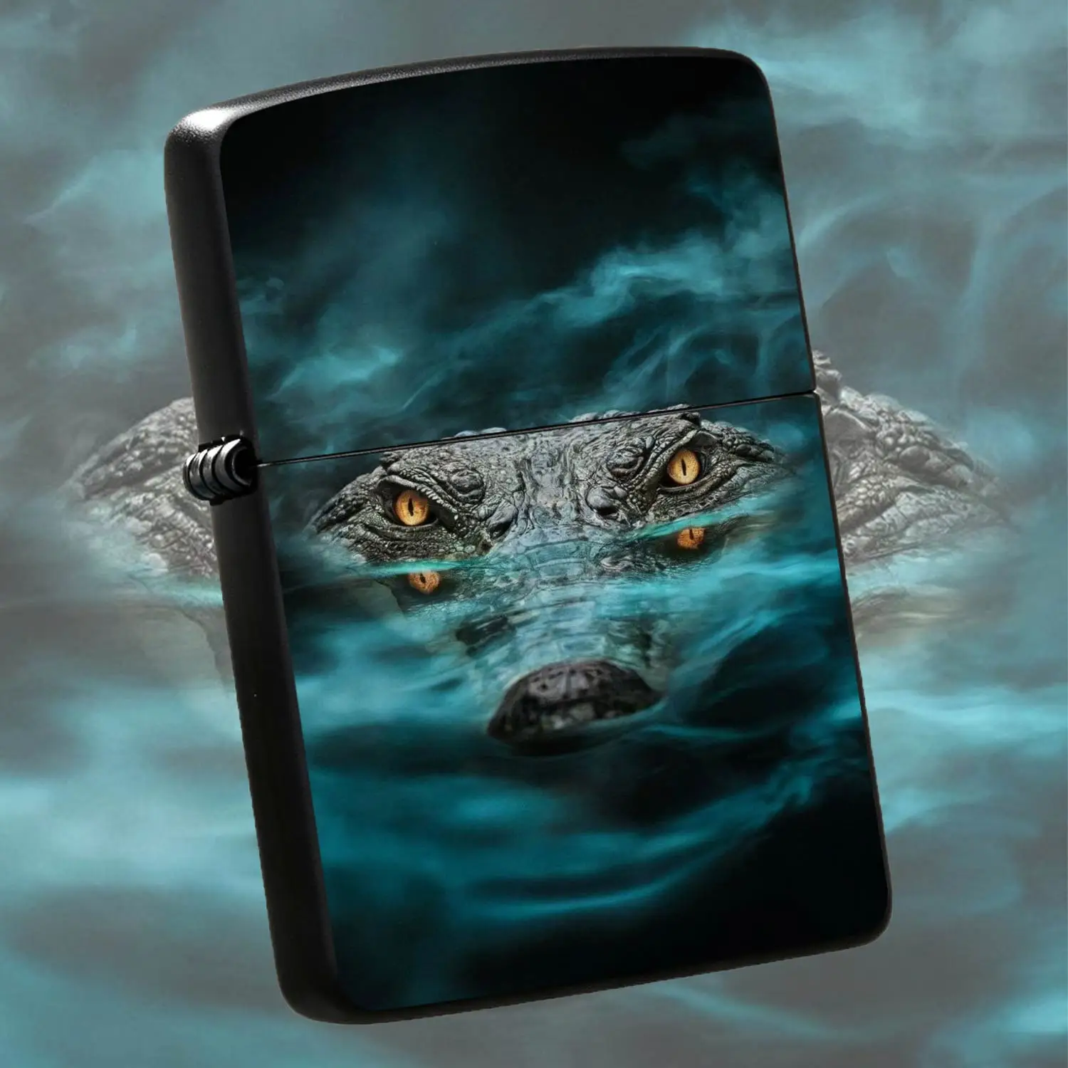 Crocodile Eyes Above Dark Turquoise Water Themed Lighter, Stylish Portable All-Scene Ignition Accessory, Ideal For Camping Hiking Daily Carrying, Exquisite Pattern Decorated Trendy Practical Item For Personal Use Giftin A Humorous And Inter