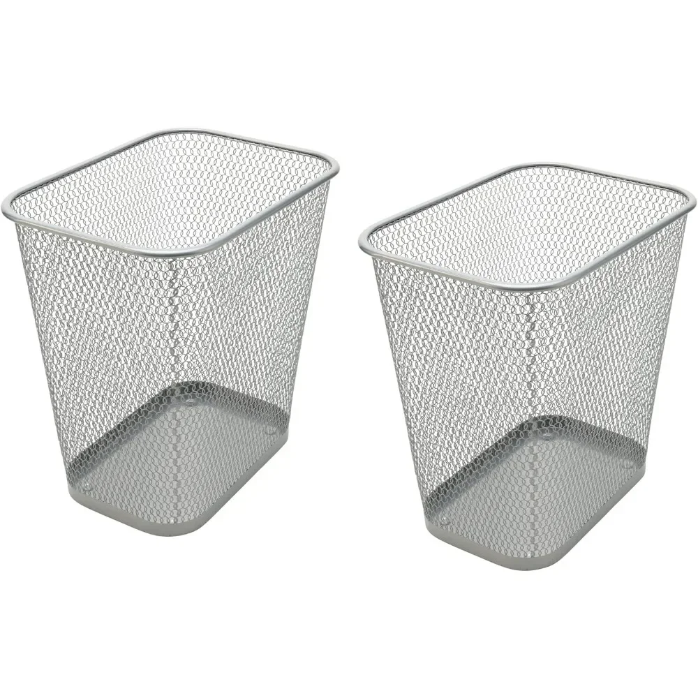 

Mesh Wastebasket Trash Can for Home and Office Workspace, Metal Office Trash Can Rectangular-Shaped, 3.5 Gallon (2 Pack