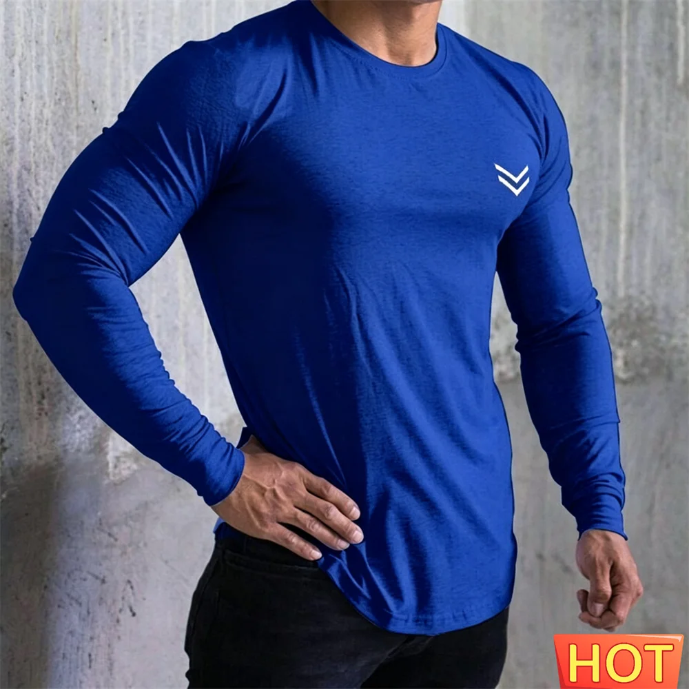 Summer Cotton Long Sleeve T-shirt Men Running Sport Skinny Shirt Gym Fitness Training Tee Tops Male Bodybuilding Men's clothing image 6