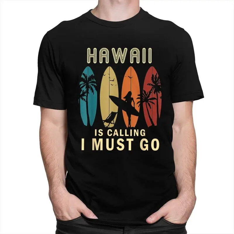 Мужские винтажные летние пляжные подарочные футболки Hawaii Is Calling I Must Go, хлопковые футболки с короткими рукавами, футболка для отдыха, свободная одежда