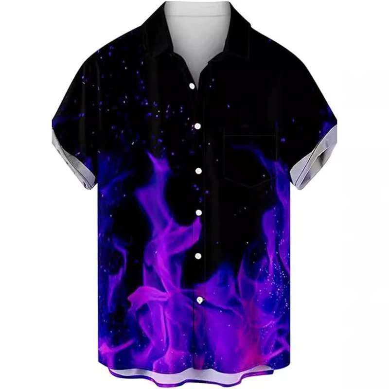 New Fire Flames 3d Print Shirts Men Women Fashion Hawaii Beach Shirt Unisex Oversized Button Short Sleeve Blouse Street Clothing