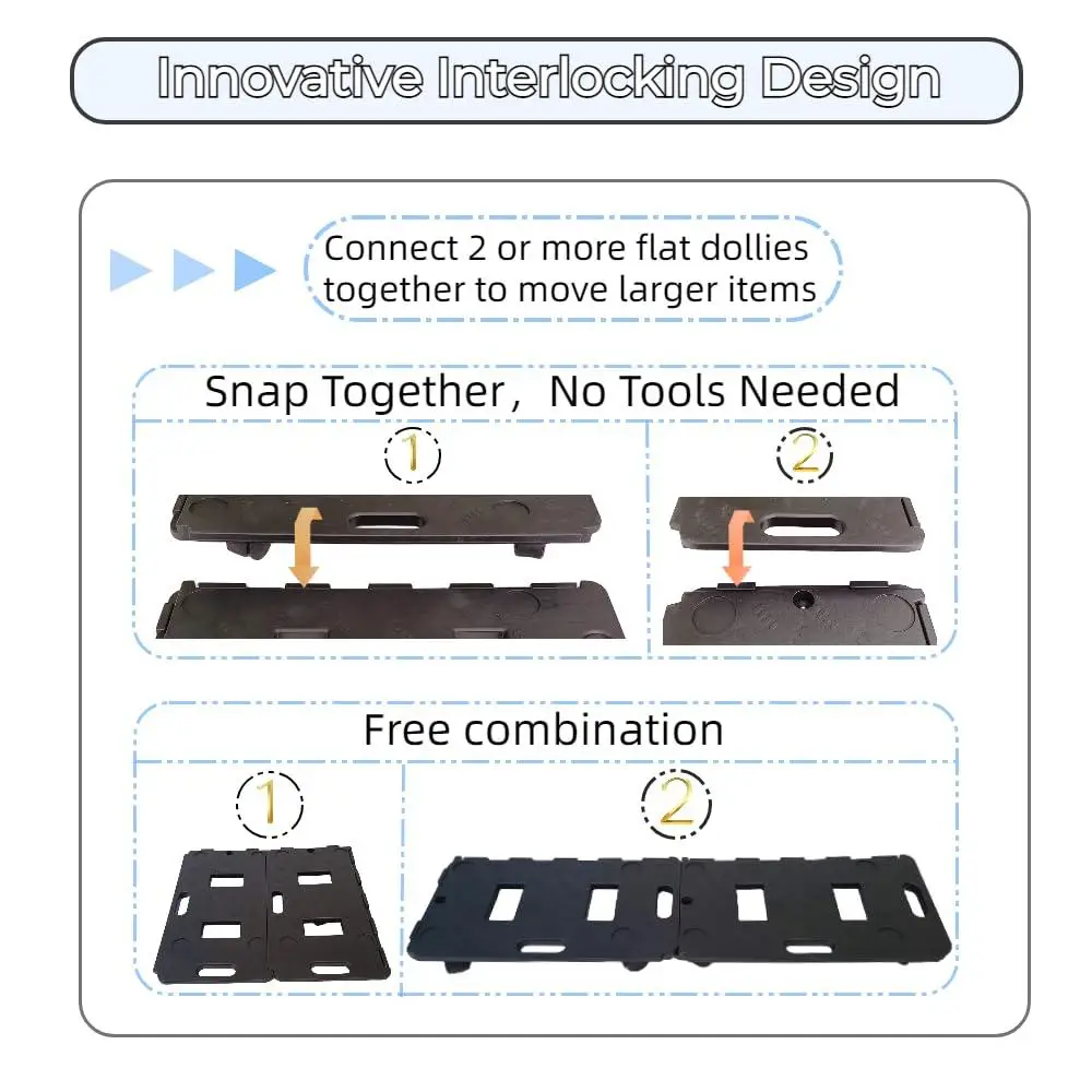 Interlocking Furniture Dolly Cart 5 Wheels Heavy Duty Moving Movers 2 Packs 220 Lbs Capacity Non-Slip Surface Multi-Purpose