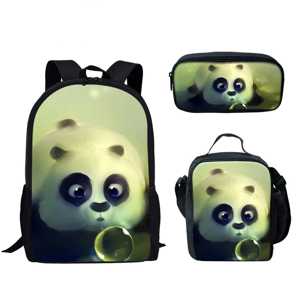 

Popular Novelty Trendy Panda 3pcs/Set Backpack 3D Print Student Bookbag Travel Laptop Daypack Lunch Bags Pencil Case