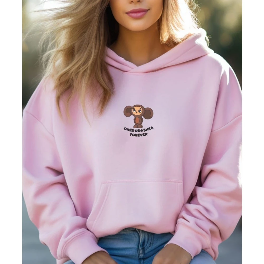 Cheburashka Forever Hoodie Russian Cartoon Pullover Long Sleeve Street Fashion Streetwear Sportswear  Clothes
