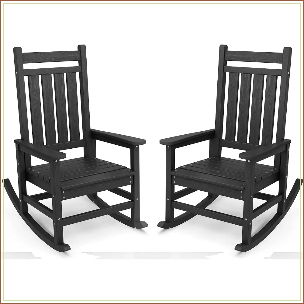 SERWALL Outdoor Rocking Chair Set of 2, HDPE Rocking Chairs for Adults, Black