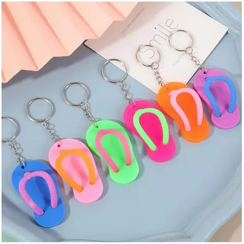 Cute Color Mini Rubber Slipper Flip Flops Keychain Popular Sandals Shoe Keyring Bag Accessories Pendant Summer Key Chain Charms