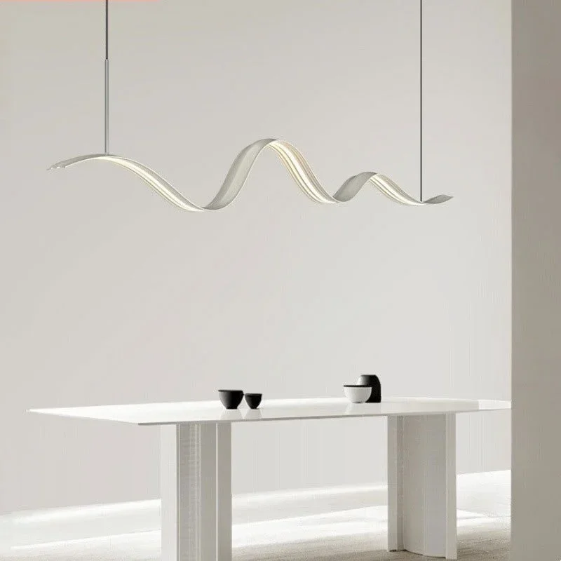 Modern minimalist white long wave pendant lights dining room living room bedroom dining table hanging lamps lighting fixtures