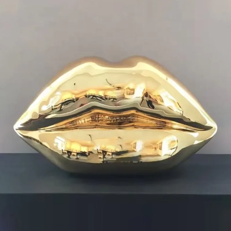 Big Lip Sculpture 3D Wall Big Sexy Mouth Decorative Fashion Resin Handmade Ornament Red Chrome Pop Art