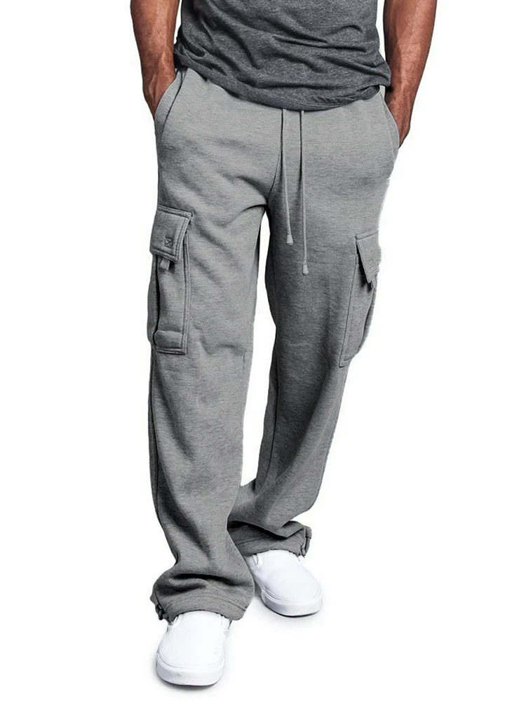 Stylish Mens Loose Straight Cargo Pants Spring Summer Fashion Solid Color Bottoms Men Outdoor Casual Multi Pocket Trousers