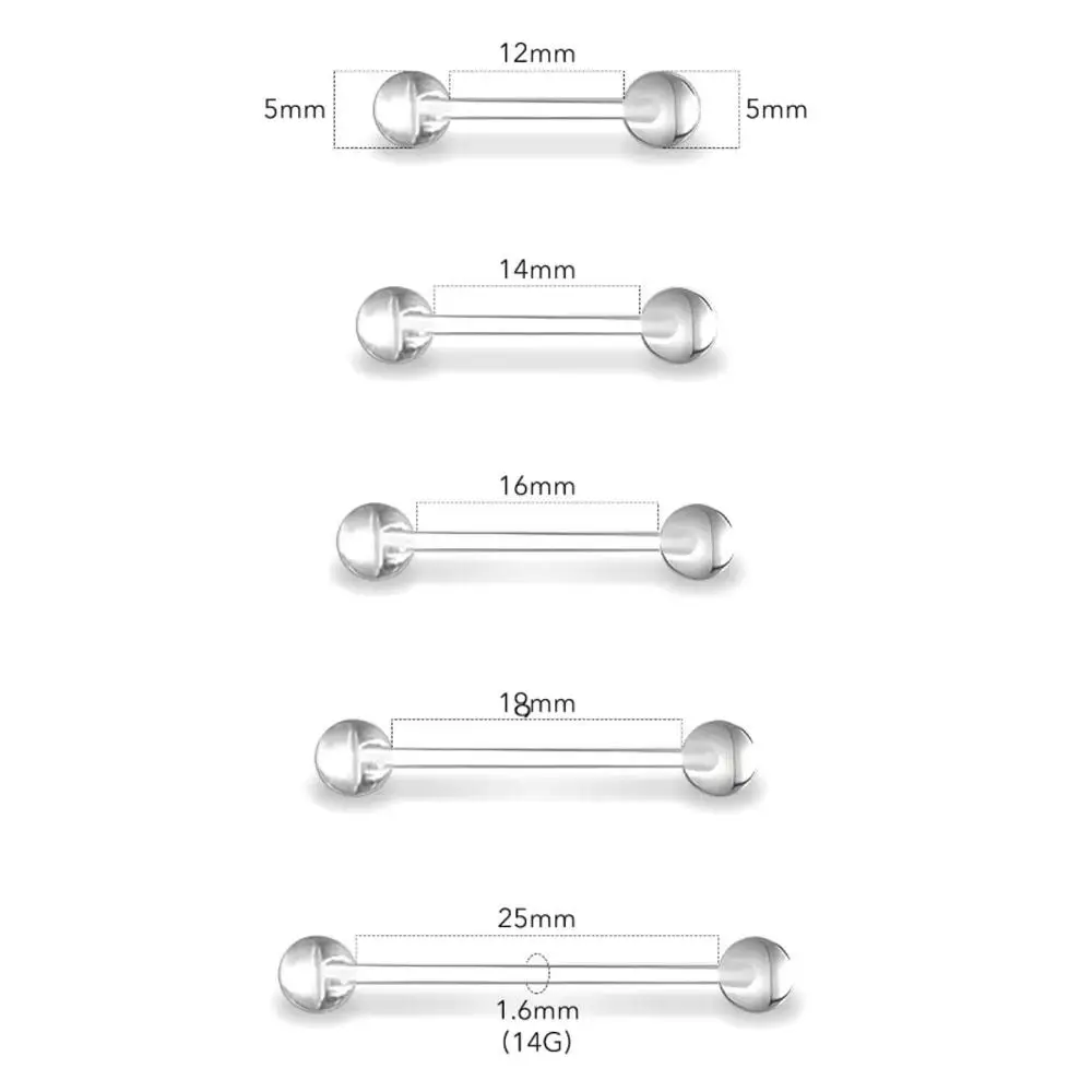 10Pcs Set 14G Acrylic Nipple Rings Clear Tongue Rings for Work Surgery Tongue and Nipple Piercing Sizes 12mm 14mm 16mm 18mm 25mm