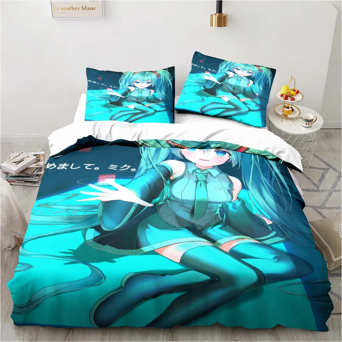 

Hatsune Miku cartoon printing Bedding Sets exquisite bed supplies set duvet cover comforter set bedding luxury birthday gift