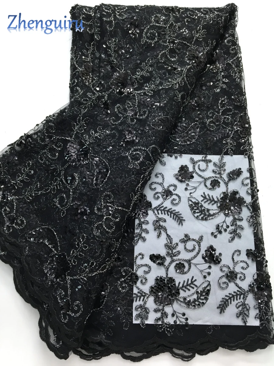 French Tulle Lace Fabric Nigerian Luxury African Mesh Lace Sequined Fabric 2025 High Quality 5 Yards Party Dress for Women A3908