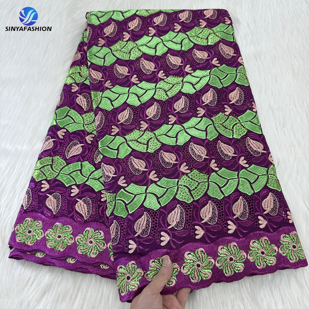 

Sinya Fashion Cotton Swiss Voile Lace Fabric High Quality 2024 Nigerian Party Stones Embroidery African Lace Fabric For Dress