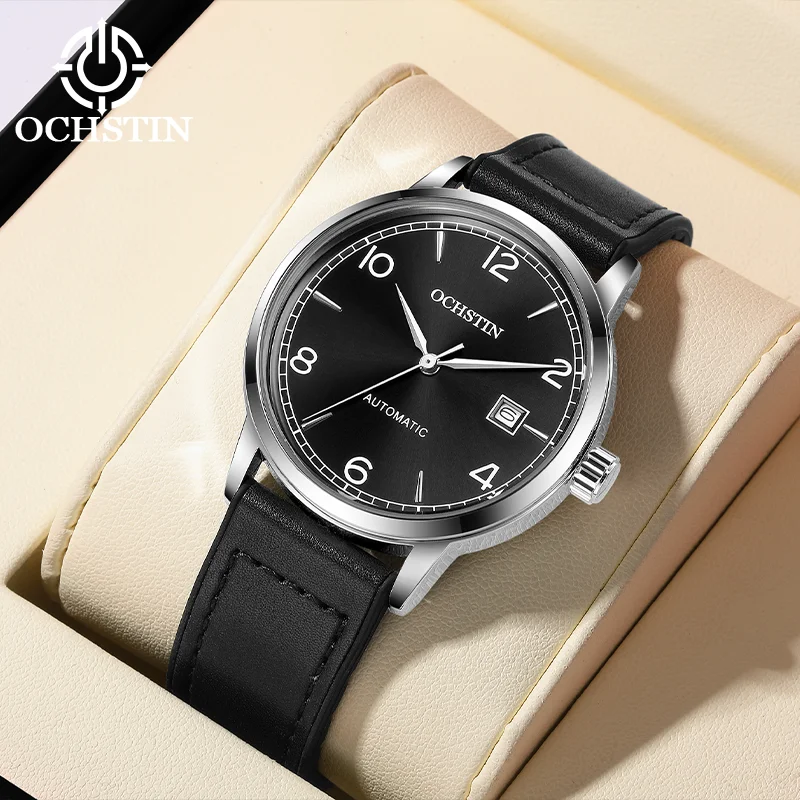 OCHSTIN Magnetic Buckle Leather-coated Silicone Master Mechanical Watch Man Ideal for All-day Long-time Wearing Clock Male