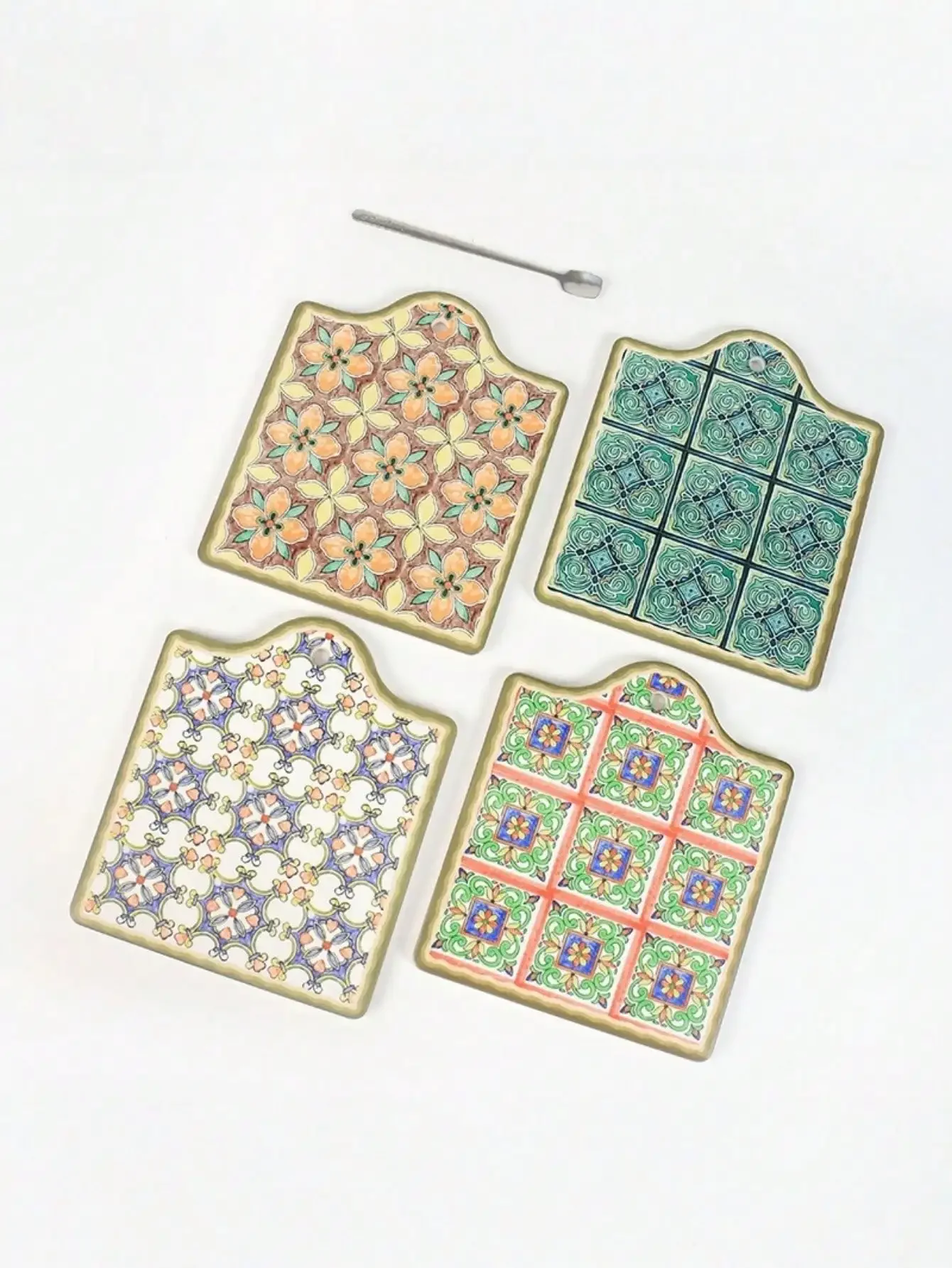 

Ceramic Coasters, Moroccan Patterned Trivets For Hot Pots And Pans, Heat Resistant Decorative Hot Pads, Vintage Talavera Style Kitchen Table Mats