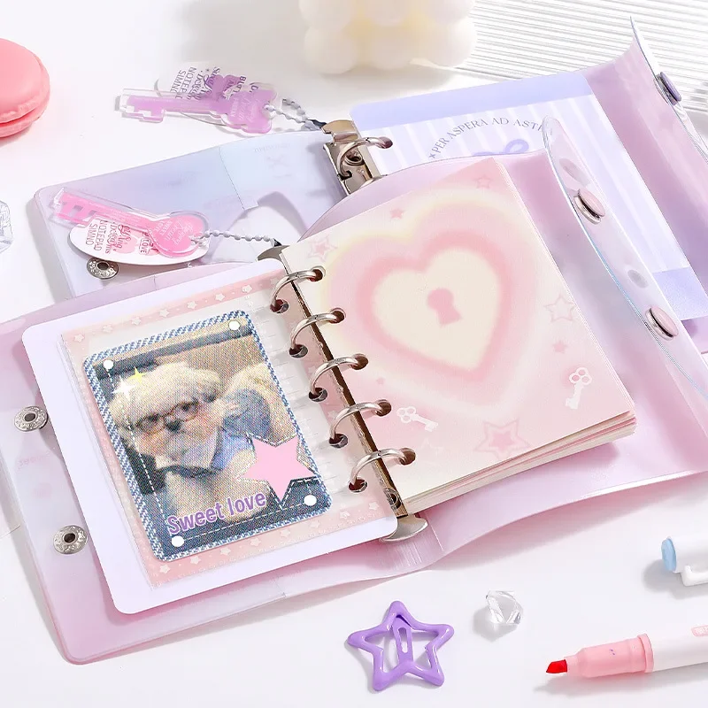 Sweet Chic Korean Scrapbook Notebook with Pendant Cute Butterfly Bow Ribbon Notepad Colorful Page Journal Diary Student Supplies