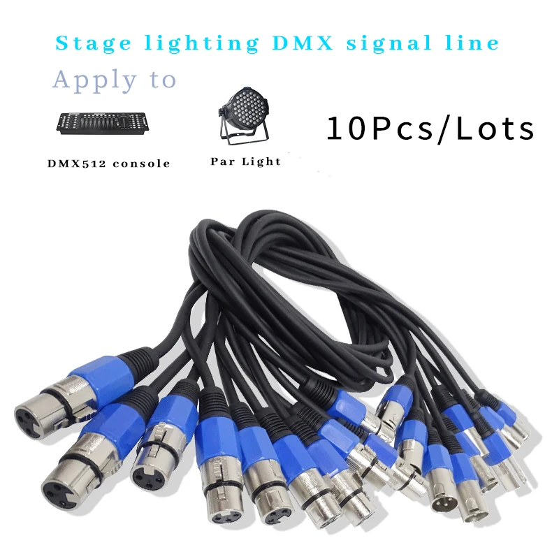 10 stks/partij 1-10Meter Lengte 3 Pin DMX Signaallijn Verbinding 1M 10m Metalen DMX Kabel 3.5ft XLR Voor Podium Licht Audio Moving Head