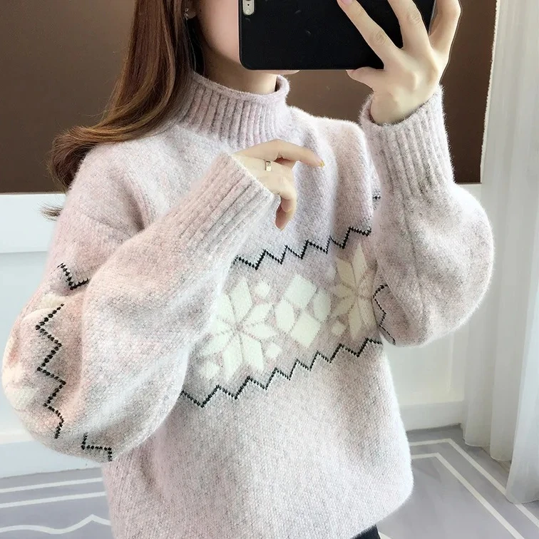 

Women's Loose Fit Short Thickened Knitted Base Shirt Trendy Lazy Style Autumn Winter Outerwear Comfortable Casual