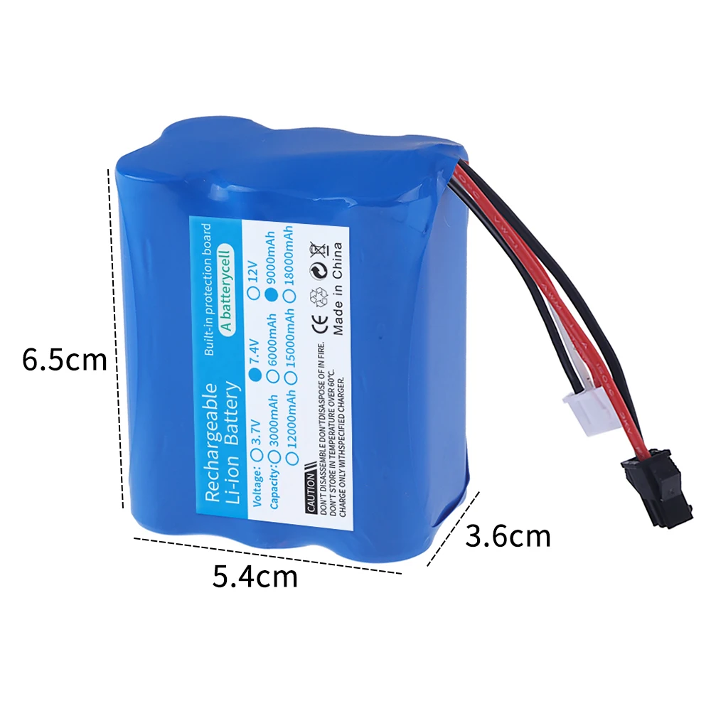 9000mAh 7.4V 18650 Lithium Ion Battery Pack For Remote Control RC MN99S U12A Car Off-road Vehicle High-Speed Cars Boats Parts